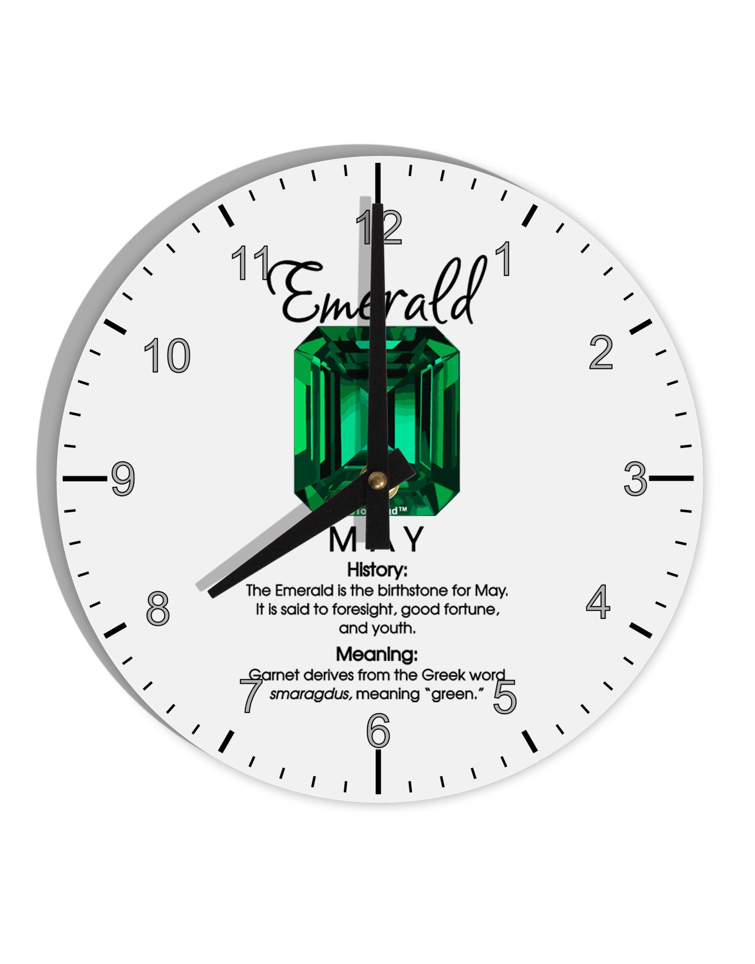 Birthstone Emerald 10 InchRound Wall Clock with Numbers by TooLoud-Wall Clock-TooLoud-White-Davson Sales