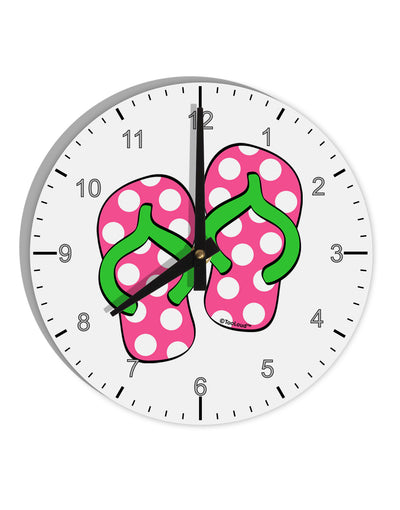 Cute Polka Dot Flip Flops - Pink and Green 10 InchRound Wall Clock with Numbers-Wall Clock-TooLoud-White-Davson Sales