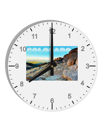 CO Rockies View with Text 10 InchRound Wall Clock with Numbers-Wall Clock-TooLoud-White-Davson Sales