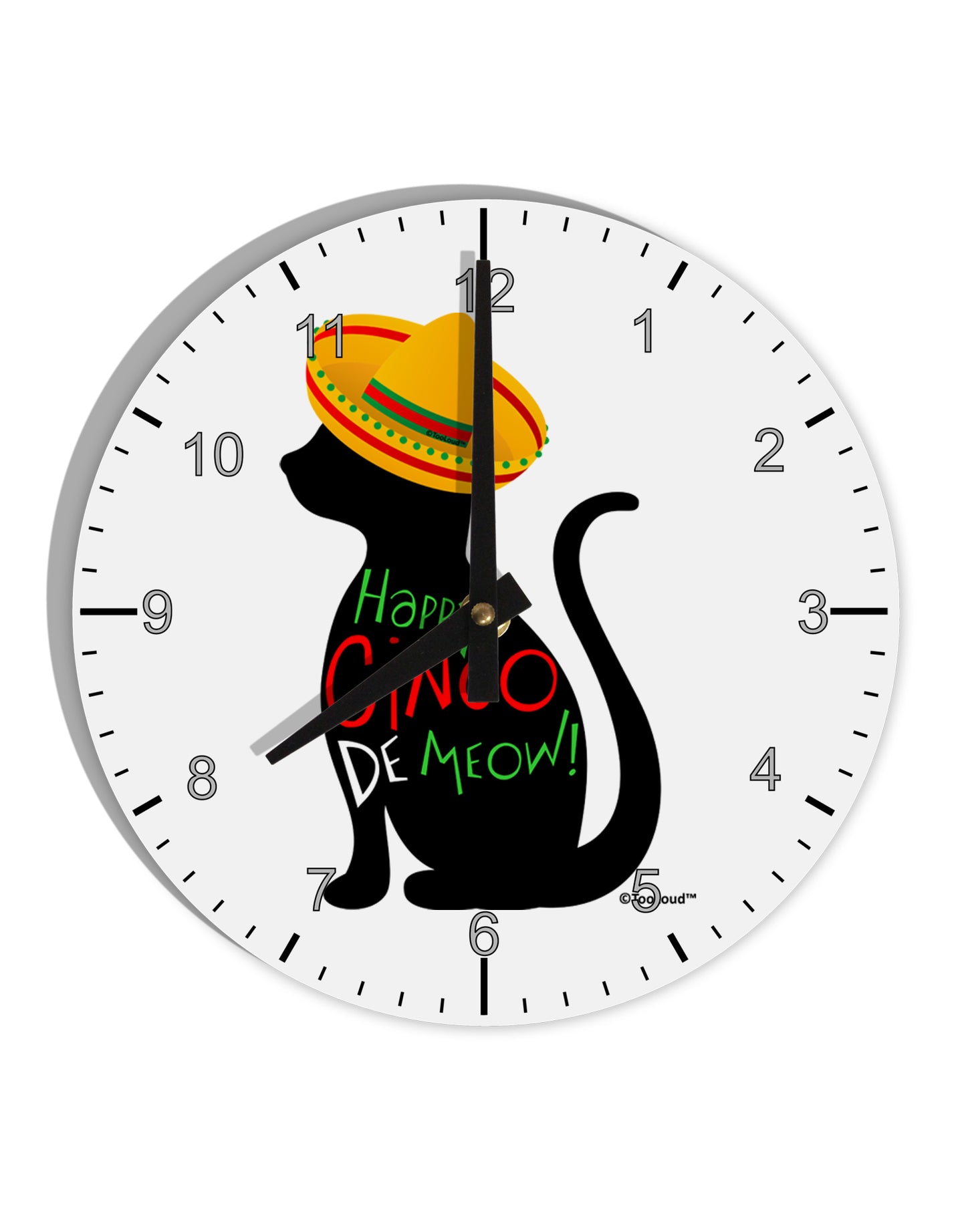 Happy Cinco de Meow - Cinco de Mayo Cat 10 InchRound Wall Clock with Numbers by TooLoud-Wall Clock-TooLoud-White-Davson Sales