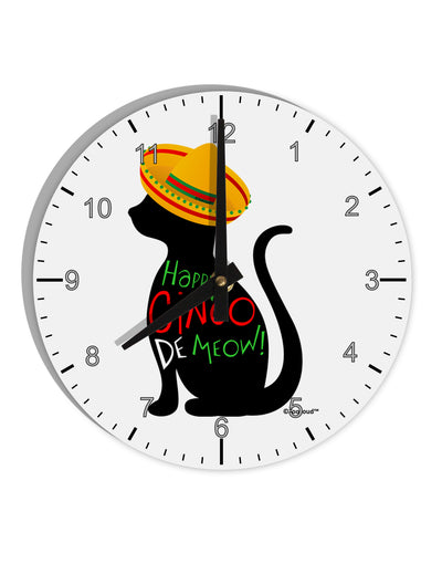 Happy Cinco de Meow - Cinco de Mayo Cat 10 InchRound Wall Clock with Numbers by TooLoud-Wall Clock-TooLoud-White-Davson Sales