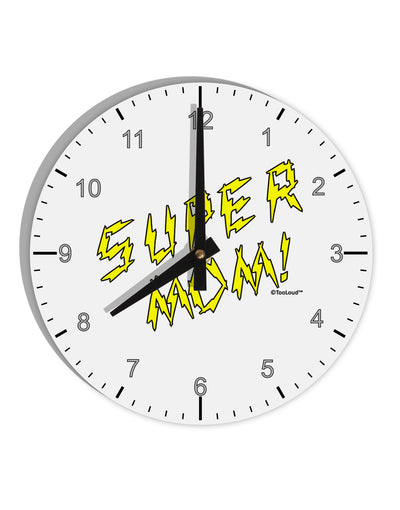 Super Mom - Lightening Bolt Design 10 InchRound Wall Clock with Numbers by TooLoud-Wall Clock-TooLoud-White-Davson Sales