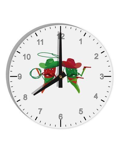 Cowboy Chili Peppers 10 InchRound Wall Clock with Numbers-Wall Clock-TooLoud-White-Davson Sales