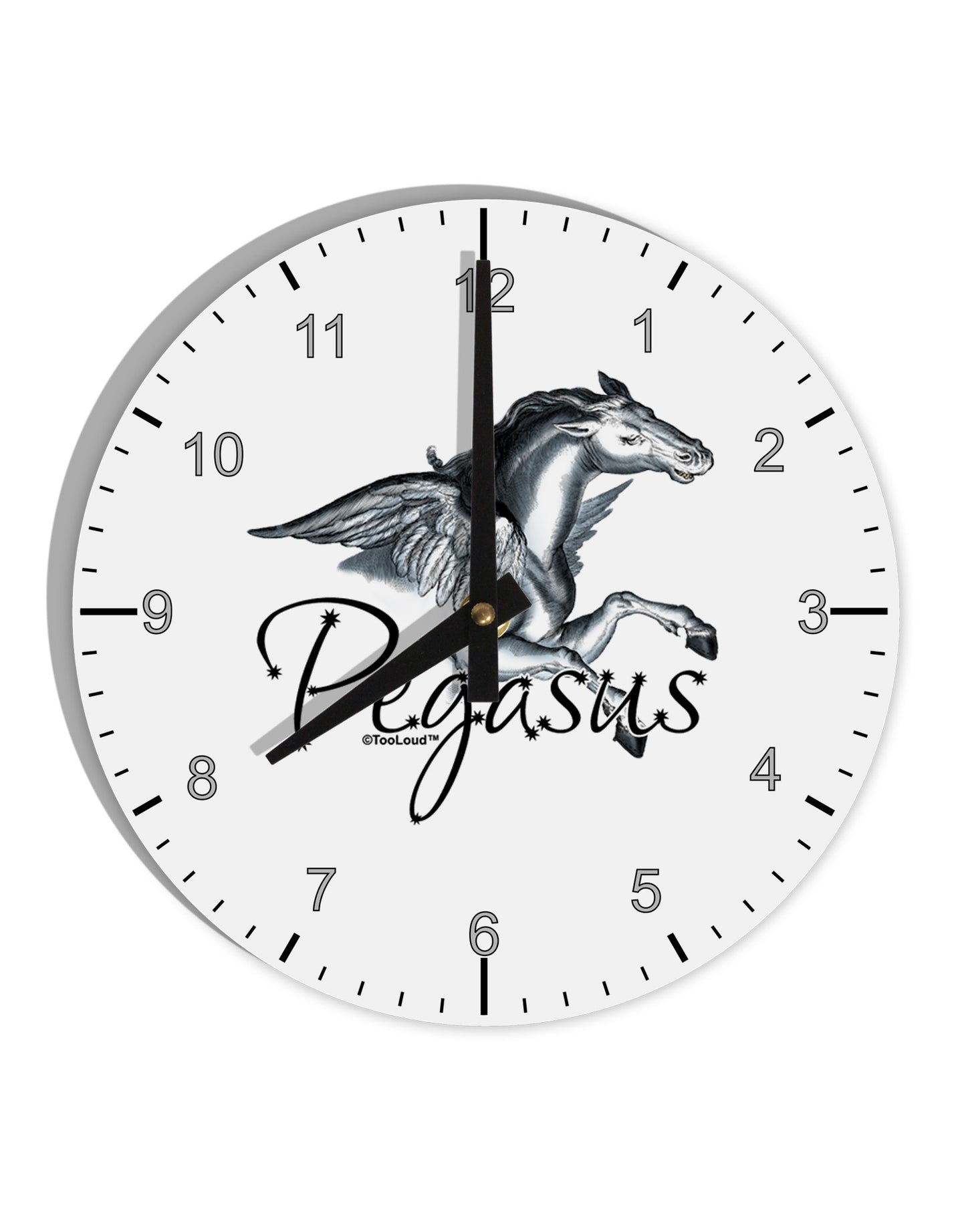 Pegasus Color Illustration 10 InchRound Wall Clock with Numbers-Wall Clock-TooLoud-White-Davson Sales
