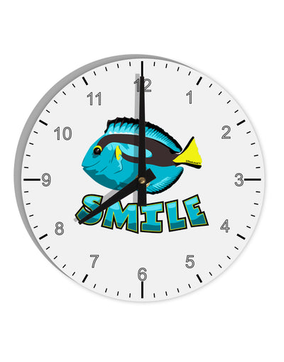 Blue Tang Fish - Smile 10 InchRound Wall Clock with Numbers-Wall Clock-TooLoud-White-Davson Sales