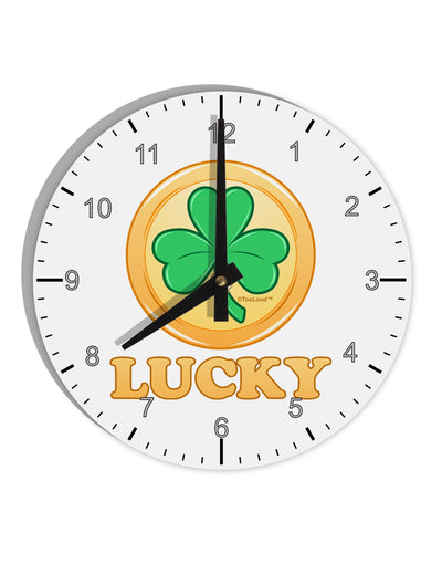 Shamrock Button - Lucky 10 InchRound Wall Clock with Numbers by TooLoud-Wall Clock-TooLoud-White-Davson Sales