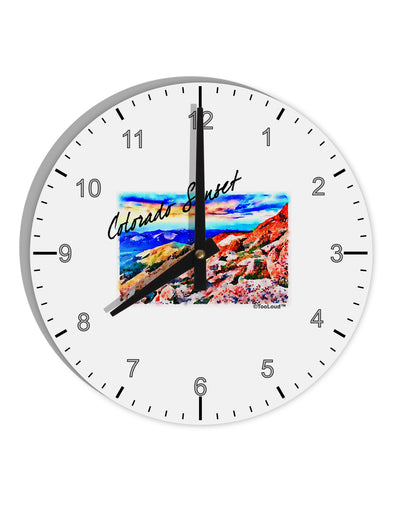 Colorado Mtn Sunset Bold WaterColor 10 InchRound Wall Clock with Numbers-Wall Clock-TooLoud-White-Davson Sales