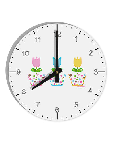 Three Easter Tulips 10 InchRound Wall Clock with Numbers by TooLoud-Wall Clock-TooLoud-White-Davson Sales