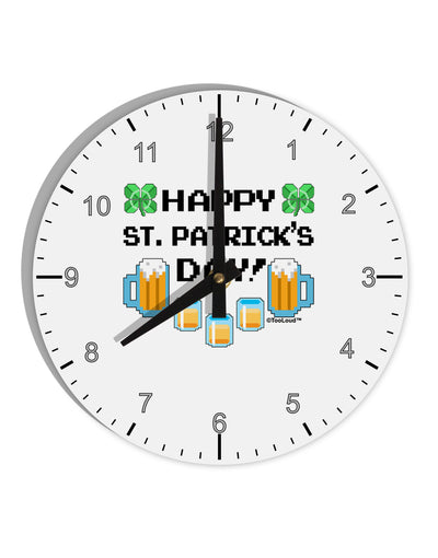 Pixel Happy St Patricks Day 10 InchRound Wall Clock with Numbers-Wall Clock-TooLoud-White-Davson Sales