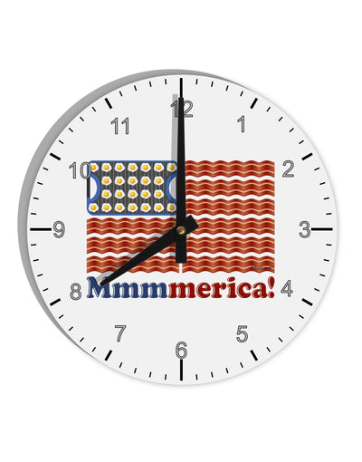 American Breakfast Flag - Bacon and Eggs - Mmmmerica 10 InchRound Wall Clock with Numbers-Wall Clock-TooLoud-White-Davson Sales