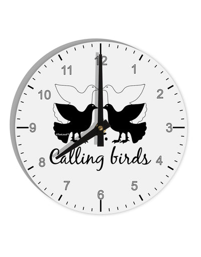 Four Calling Birds Text 10 InchRound Wall Clock with Numbers-Wall Clock-TooLoud-White-Davson Sales