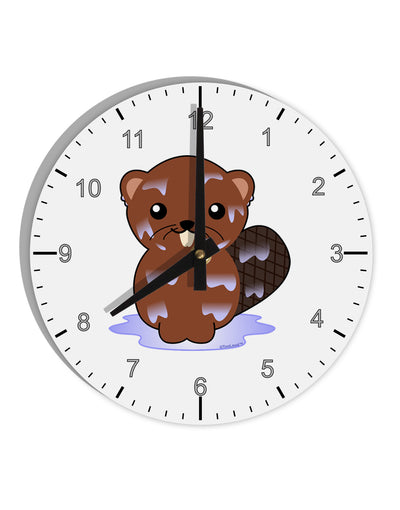 Cute Wet Beaver 10 InchRound Wall Clock with Numbers-Wall Clock-TooLoud-White-Davson Sales