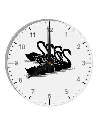 Seven Swans A Swimming 10 InchRound Wall Clock with Numbers-Wall Clock-TooLoud-White-Davson Sales