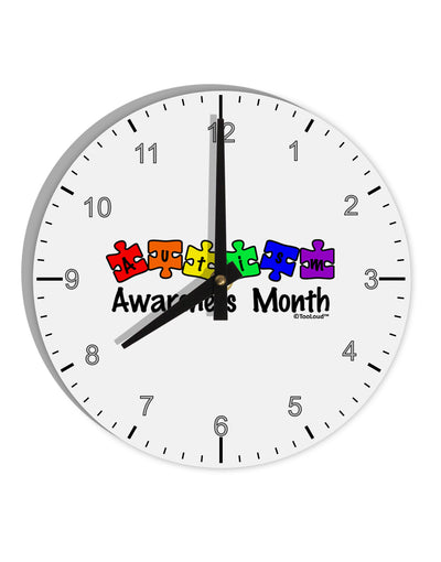 Autism Awareness Month - Colorful Puzzle Pieces 10 InchRound Wall Clock with Numbers by TooLoud-Wall Clock-TooLoud-White-Davson Sales