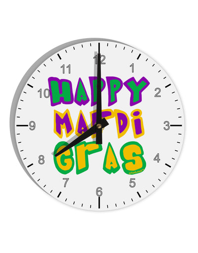 Happy Mardi Gras Text 2 10 InchRound Wall Clock with Numbers-Wall Clock-TooLoud-White-Davson Sales