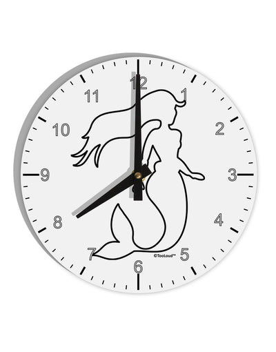 Mermaid Outline 10 InchRound Wall Clock with Numbers-Wall Clock-TooLoud-White-Davson Sales