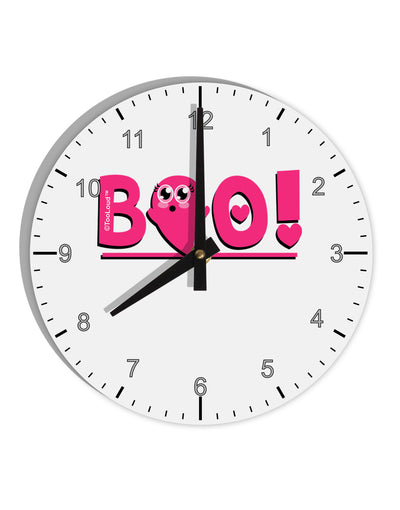 Cute Boo Text Pink 10 InchRound Wall Clock with Numbers-Wall Clock-TooLoud-White-Davson Sales