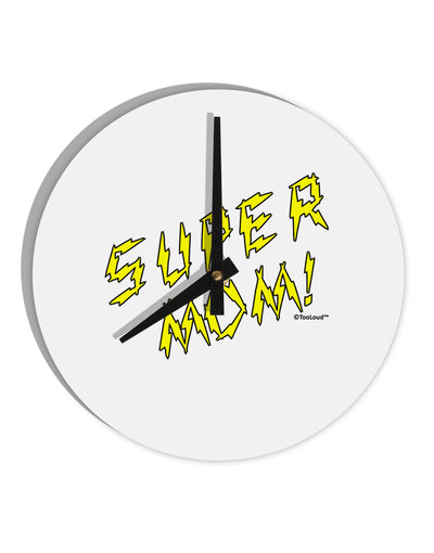 Super Mom - Lightening Bolt Design 10 InchRound Wall Clock by TooLoud-Wall Clock-TooLoud-White-Davson Sales