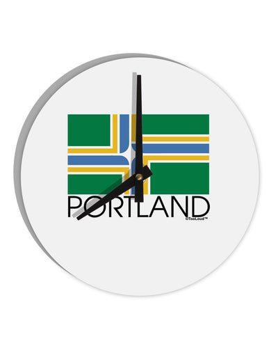 Portland Oregon Flag Text 10 InchRound Wall Clock-Wall Clock-TooLoud-White-Davson Sales