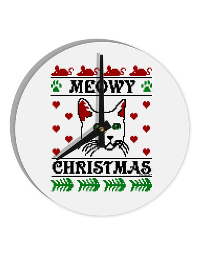 Meowy Christmas Cat Knit Look 10 InchRound Wall Clock by TooLoud-Wall Clock-TooLoud-White-Davson Sales