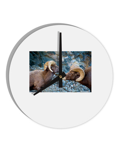 Two Bighorn Rams 10 InchRound Wall Clock-Wall Clock-TooLoud-White-Davson Sales