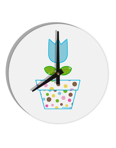 Easter Tulip Design - Blue 10 InchRound Wall Clock by TooLoud-Wall Clock-TooLoud-White-Davson Sales