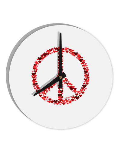 Peace Sign Hearts Red 10 InchRound Wall Clock-Wall Clock-TooLoud-White-Davson Sales