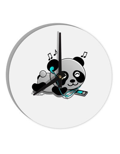 Cute Panda With Ear Buds 10 InchRound Wall Clock-Wall Clock-TooLoud-White-Davson Sales