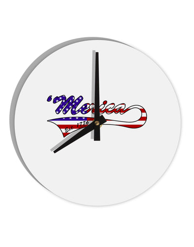 Merica Established 1776 - American Flag Style 10 InchRound Wall Clock by TooLoud-Wall Clock-TooLoud-White-Davson Sales