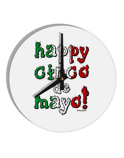 Happy Cinco de Mayo - Cactus Design 10 InchRound Wall Clock by TooLoud-Wall Clock-TooLoud-White-Davson Sales