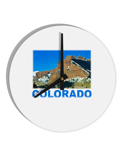 Colorado Snowy Mountains Text 10 InchRound Wall Clock-Wall Clock-TooLoud-White-Davson Sales