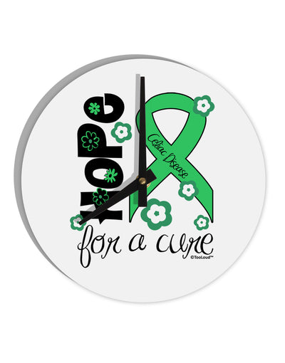 Hope for a Cure - Light Green Ribbon Celiac Disease - Flowers 10 InchRound Wall Clock-Wall Clock-TooLoud-White-Davson Sales