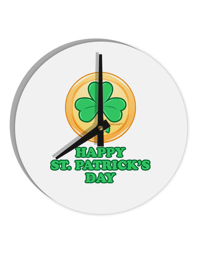 Shamrock Button - St Patrick's Day 10 InchRound Wall Clock by TooLoud-Wall Clock-TooLoud-White-Davson Sales