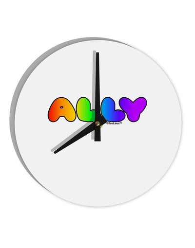 LGBT Ally Rainbow Text 10 InchRound Wall Clock by TooLoud-Wall Clock-TooLoud-White-Davson Sales