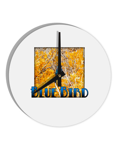 Blue Bird In Yellow Text 10 InchRound Wall Clock-Wall Clock-TooLoud-White-Davson Sales