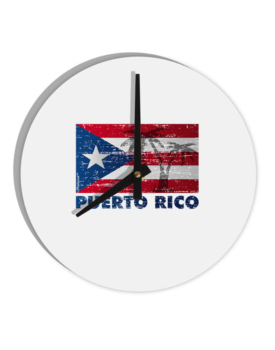 Distressed Puerto Rico Flag 10 InchRound Wall Clock-Wall Clock-TooLoud-White-Davson Sales