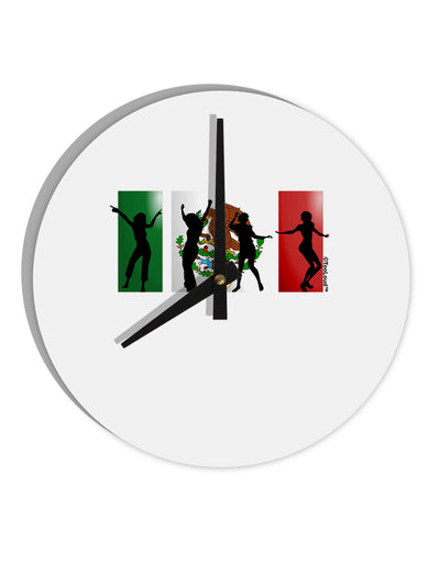 Mexican Flag - Dancing Silhouettes 10 InchRound Wall Clock by TooLoud-Wall Clock-TooLoud-White-Davson Sales
