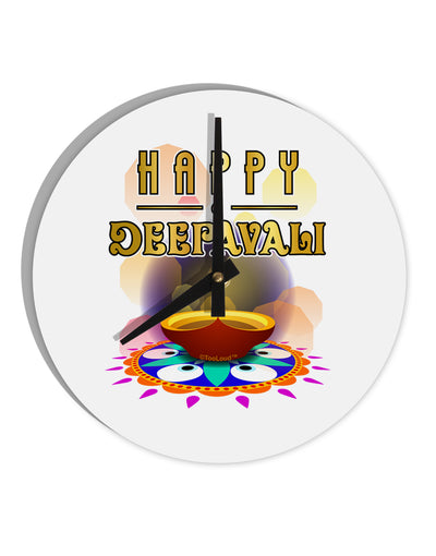 Happy Deepavali - Rangoli and Diya 10 InchRound Wall Clock by TooLoud-Wall Clock-TooLoud-White-Davson Sales