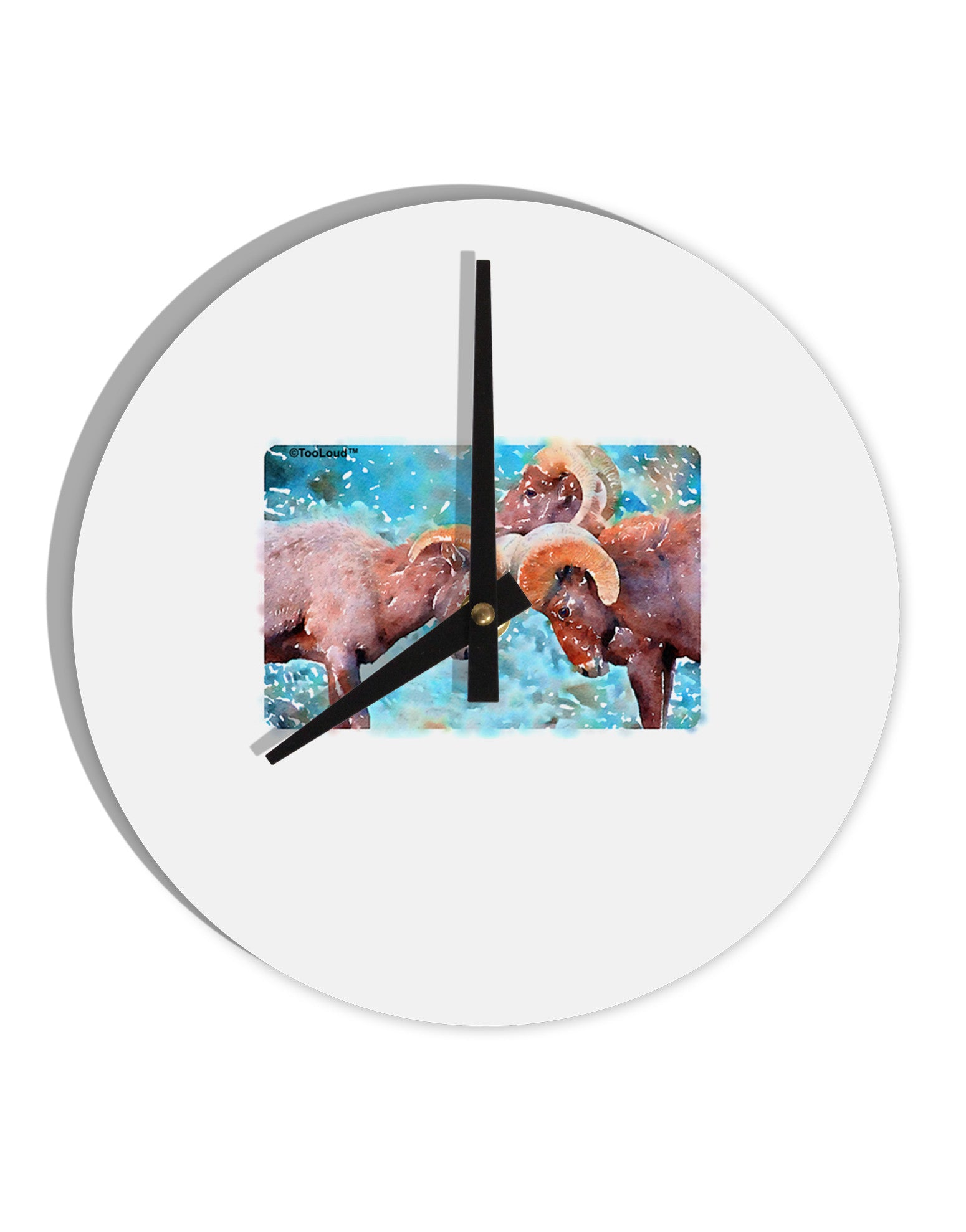 CO Bighorn Head Butt Watercolor 10 InchRound Wall Clock-Wall Clock-TooLoud-White-Davson Sales