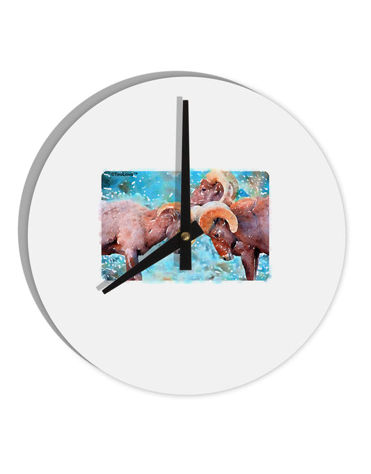 CO Bighorn Head Butt Watercolor 10 InchRound Wall Clock-Wall Clock-TooLoud-White-Davson Sales