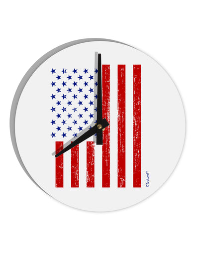 Red and Blue Stamp Style American Flag - Distressed 10 InchRound Wall Clock by TooLoud-Wall Clock-TooLoud-White-Davson Sales