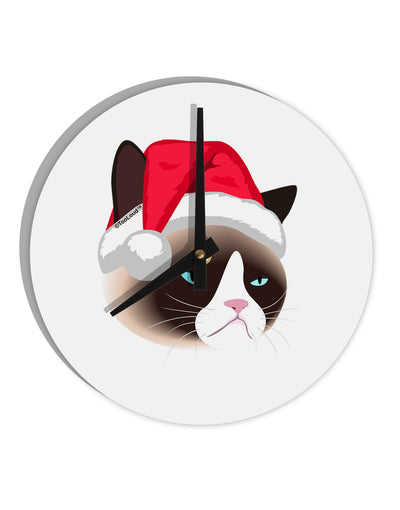 Santa Hat Disgruntled Siamese Cat 10 InchRound Wall Clock by TooLoud-Wall Clock-TooLoud-White-Davson Sales