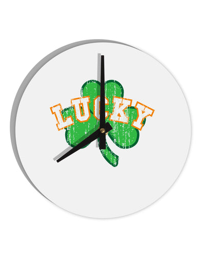 Lucky Shamrock Design Distressed 10 InchRound Wall Clock by TooLoud-Wall Clock-TooLoud-White-Davson Sales