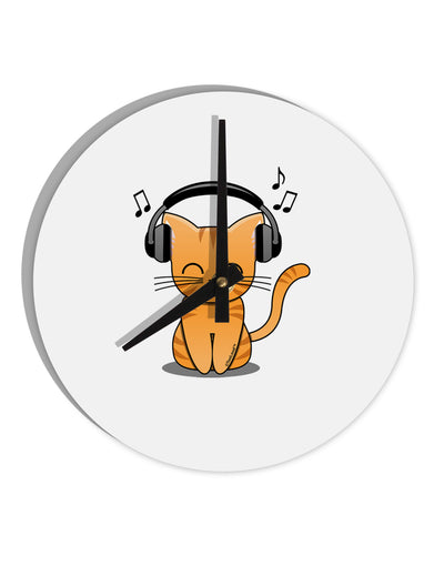 Cute Kitty With Headphones 10 InchRound Wall Clock-Wall Clock-TooLoud-White-Davson Sales