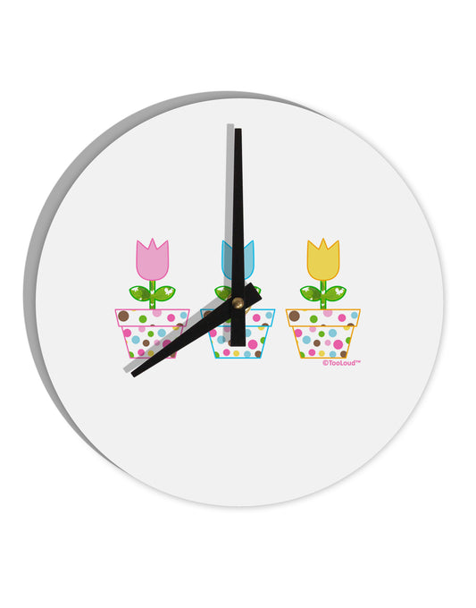 Three Easter Tulips 10 InchRound Wall Clock by TooLoud-Wall Clock-TooLoud-White-Davson Sales