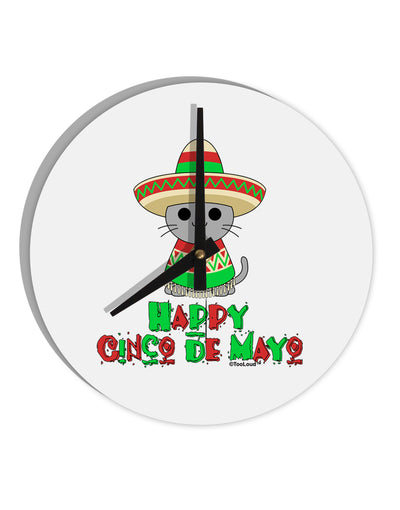 Happy Cinco de Mayo Cat 10 InchRound Wall Clock by TooLoud-Wall Clock-TooLoud-White-Davson Sales