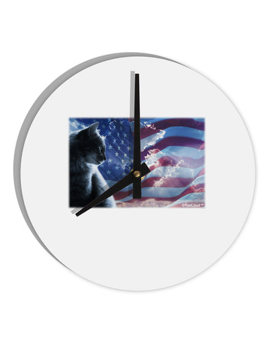 All American Cat 10 InchRound Wall Clock by TooLoud-Wall Clock-TooLoud-White-Davson Sales