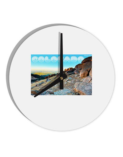 CO Rockies View with Text 10 InchRound Wall Clock-Wall Clock-TooLoud-White-Davson Sales