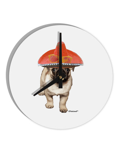 Pug Dog with Pink Sombrero 10 InchRound Wall Clock by TooLoud-Wall Clock-TooLoud-White-Davson Sales