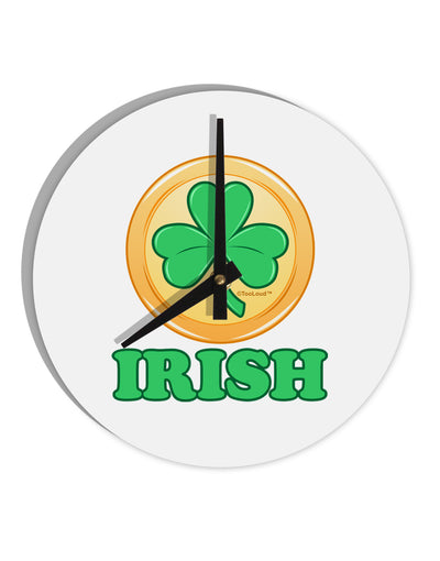 Shamrock Button - Irish 10 InchRound Wall Clock by TooLoud-Wall Clock-TooLoud-White-Davson Sales